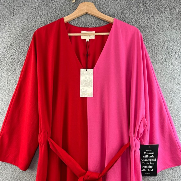 NWT Tuckernuck India Hicks Maxi Dress Womens M  Red Pink Colorblock Belted - Picture 2 of 13